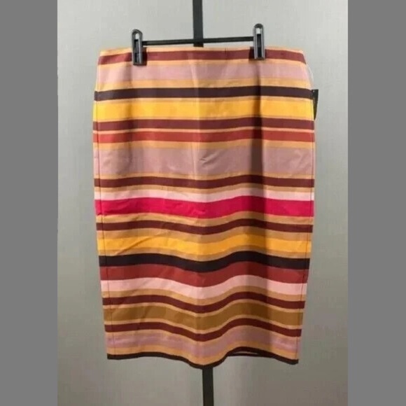 NEW Lord & Taylor Skirt Womens 12 brown red retro stripe pencil - Picture 1 of 10